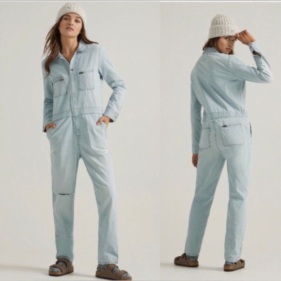 Lee’s WOMEN'S UNION-ALLS™ iconic coveralls overalls light wash jeans jumpsuit - Picture 3 of 3